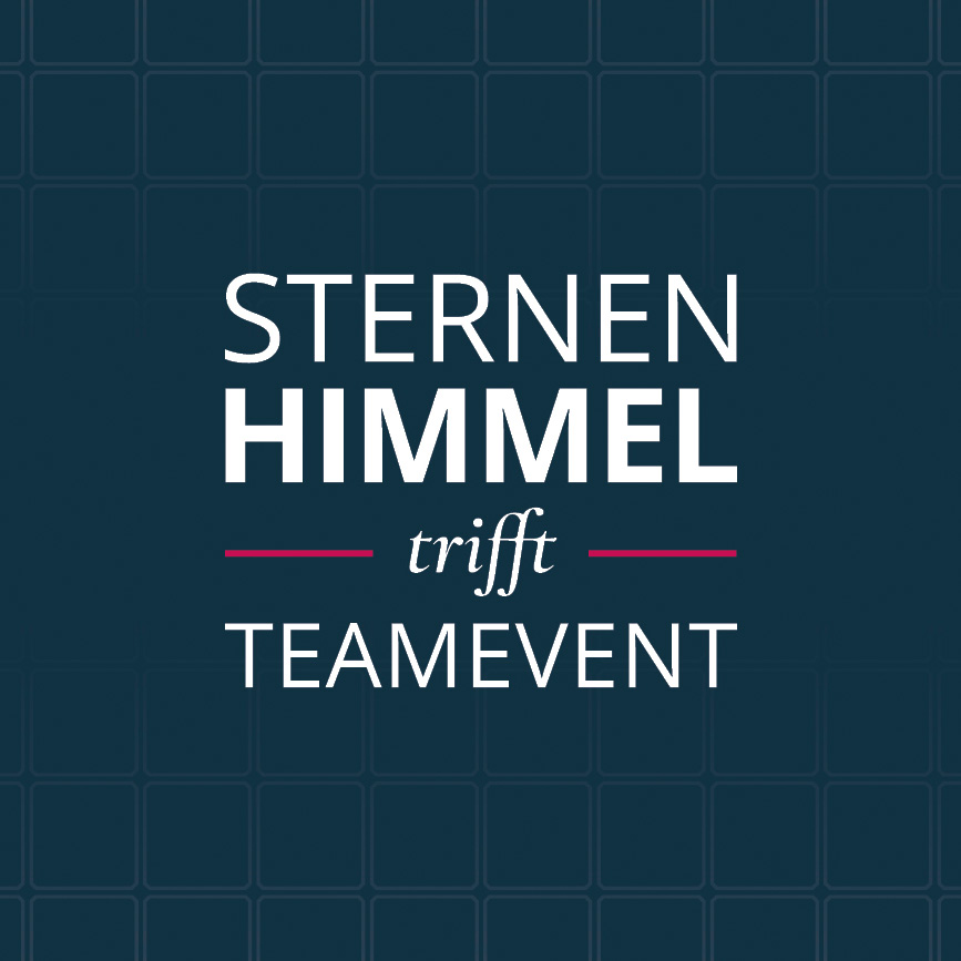Sternenhimmel trifft Teamevent Schriftzug vor dunklem Hintergrund
