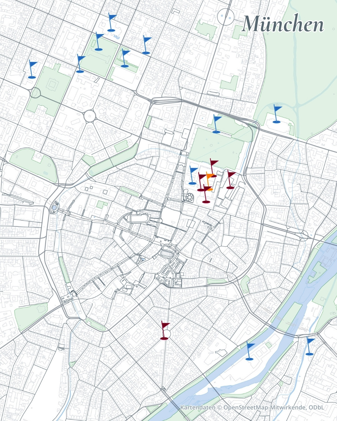 Karte von München mit einigen eingezeichneten Referensprojekten